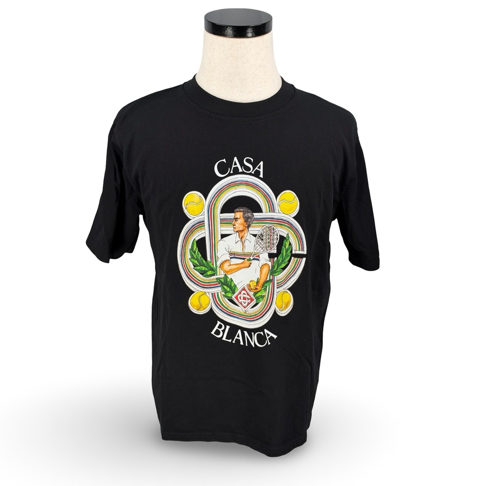 Casablanca Tennis Club Mens Black 100% Organic Cotton Graphic T-Shirt Medium